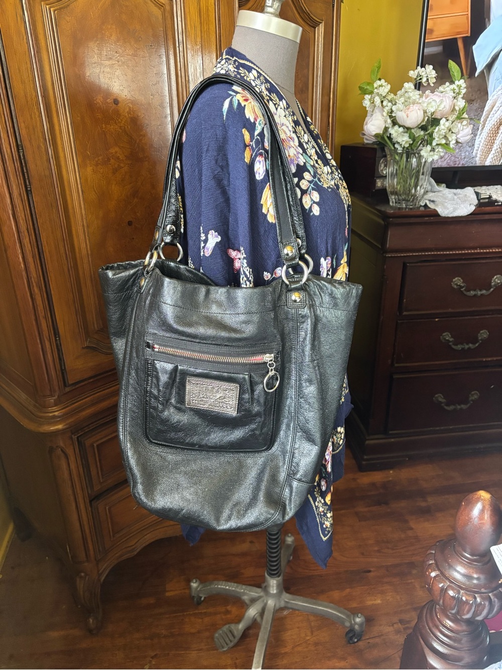 Black Leather COACH  Shoulder Hobo Bag